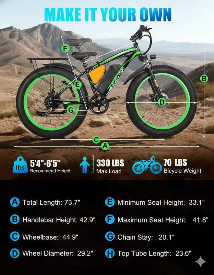 Adults 1000W Fat Tire Electric Bike With 48V Rechargeable Battery