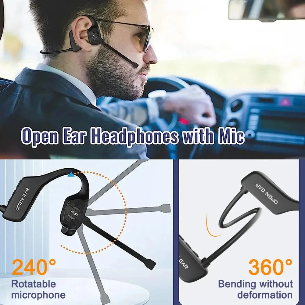 Wireless Bone Conduction Bluetooth Headset With Dual Noise Cancelling Mic