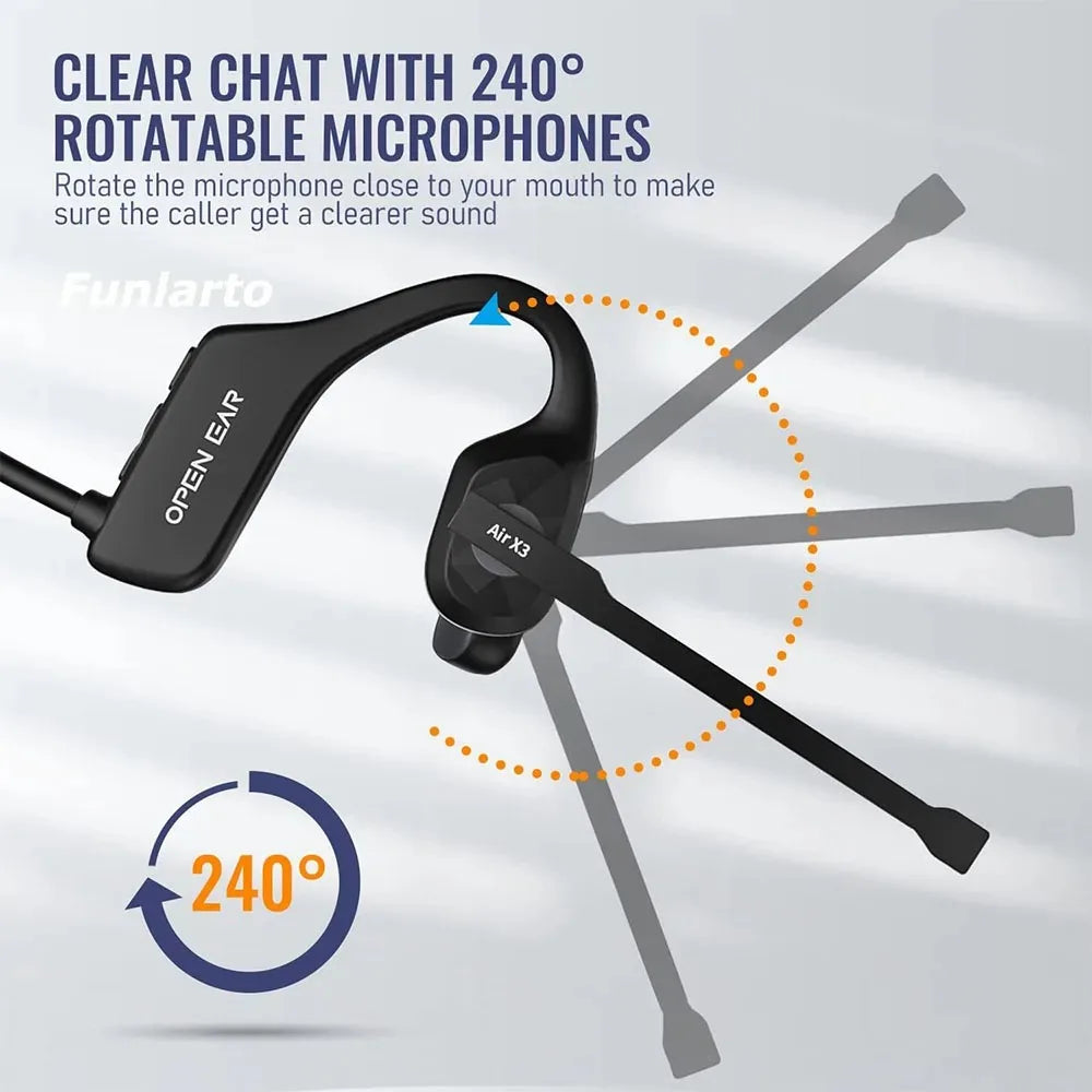 Wireless Bone Conduction Bluetooth Headset With Dual Noise Cancelling Mic