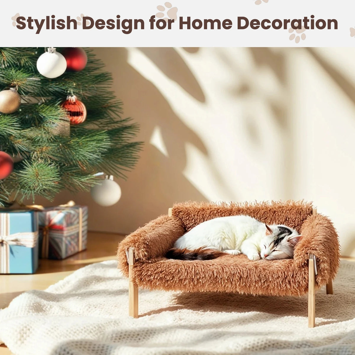 Soft Plush Elevated Cat Sofa Bed With Sturdy Wooden Legs
