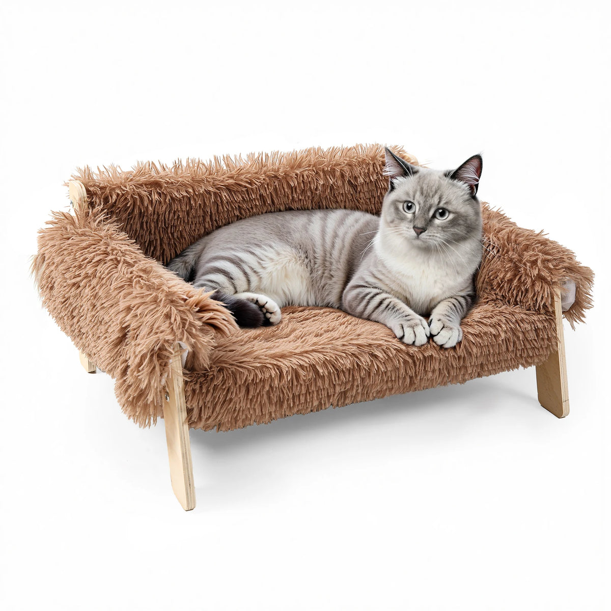 Soft Plush Elevated Cat Sofa Bed With Sturdy Wooden Legs