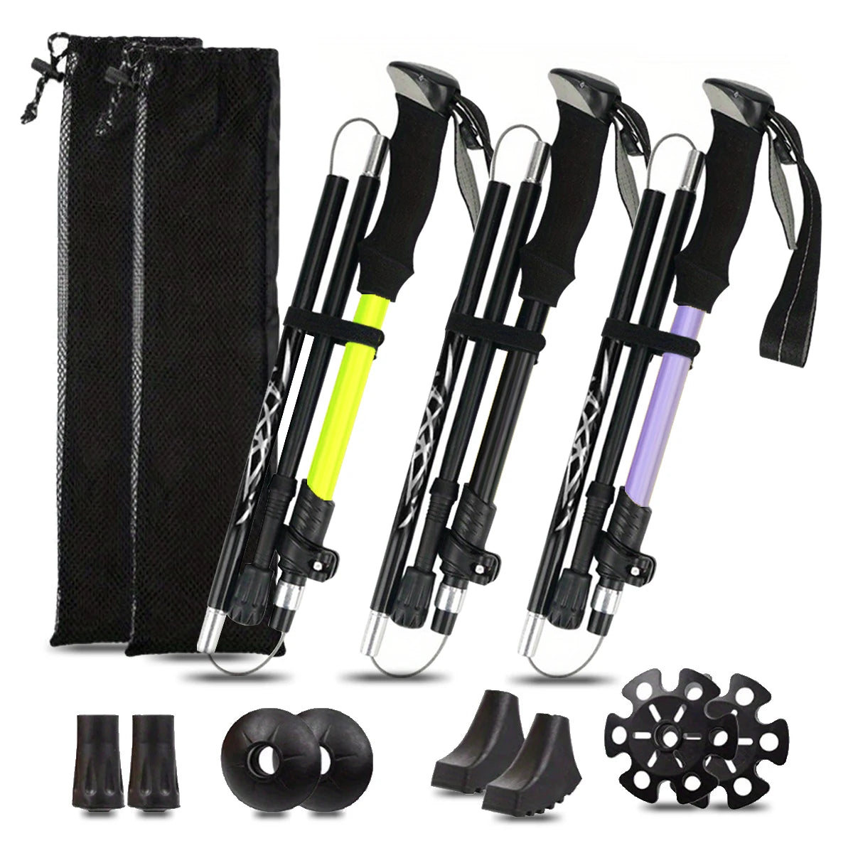 5 Section Aluminum Folding Trekking Pole With Carbon Steel Tip