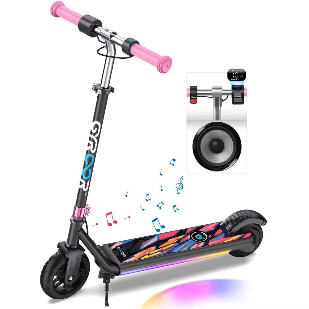 GYROOR Kids Electric Scooter With Led Lights And Adjustable Handlebars