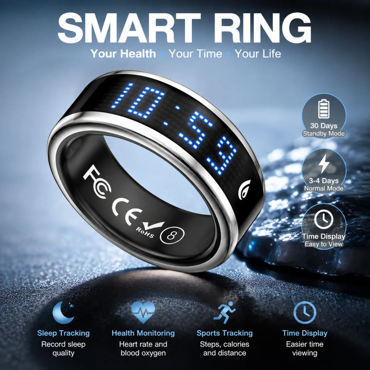 Smart Ring With Digital Display And Real Time Health Monitoring