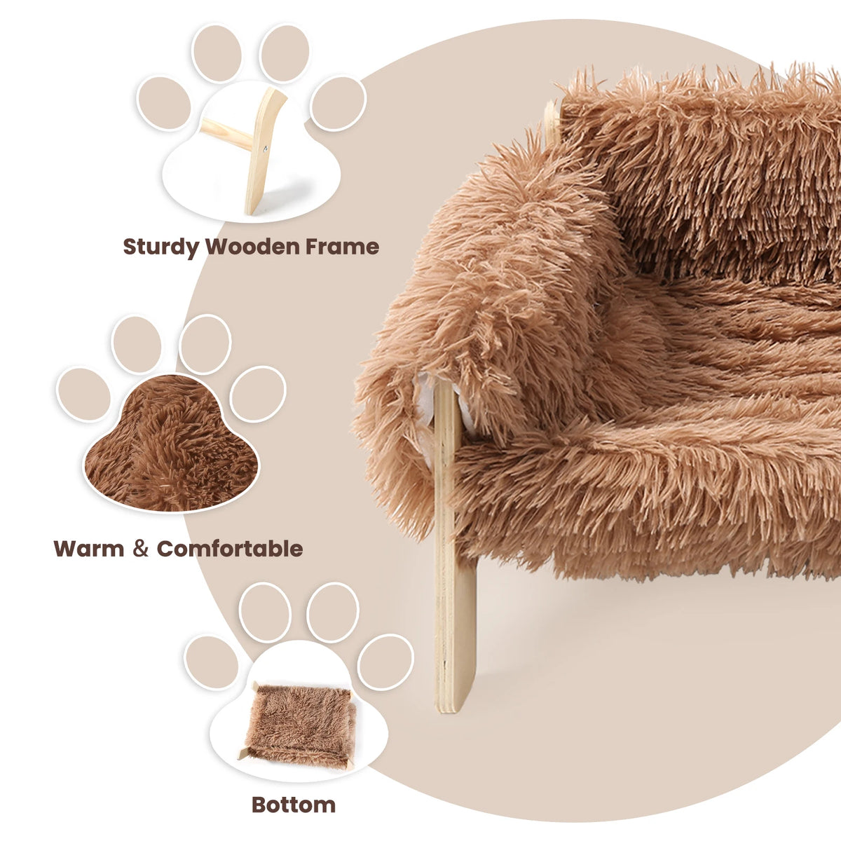 Soft Plush Elevated Cat Sofa Bed With Sturdy Wooden Legs