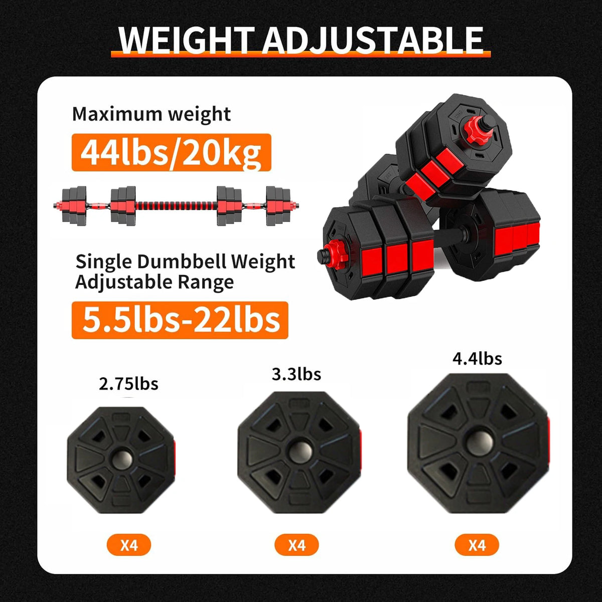 Adjustable 3 In 1 Dumbbell To Barbell Fitness Set