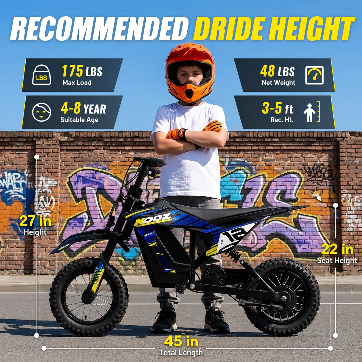 KOOZ Kids Electric Dirt Bike With Powerful 750W Motor Engine