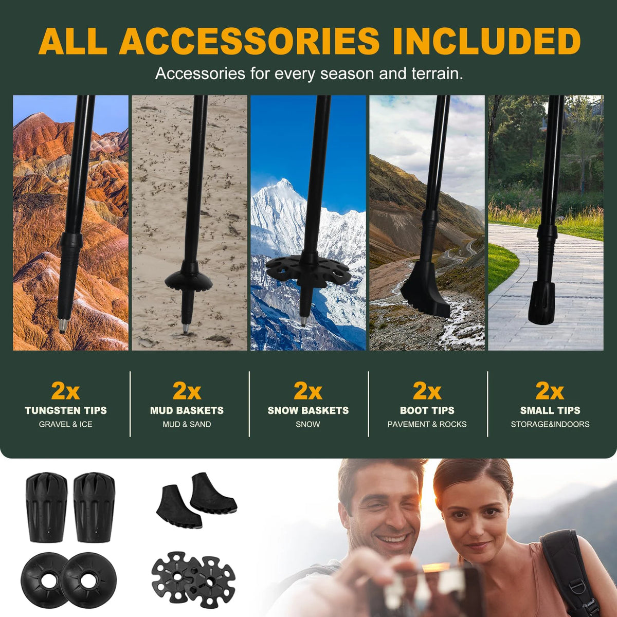 5 Section Aluminum Folding Trekking Pole With Carbon Steel Tip