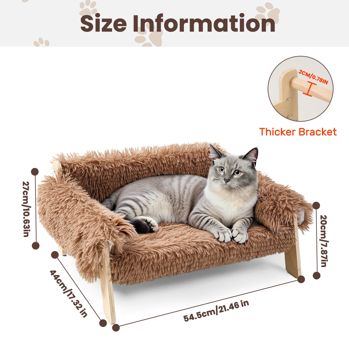 Soft Plush Elevated Cat Sofa Bed With Sturdy Wooden Legs