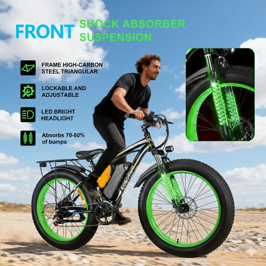 Adults 1000W Fat Tire Electric Bike With 48V Rechargeable Battery