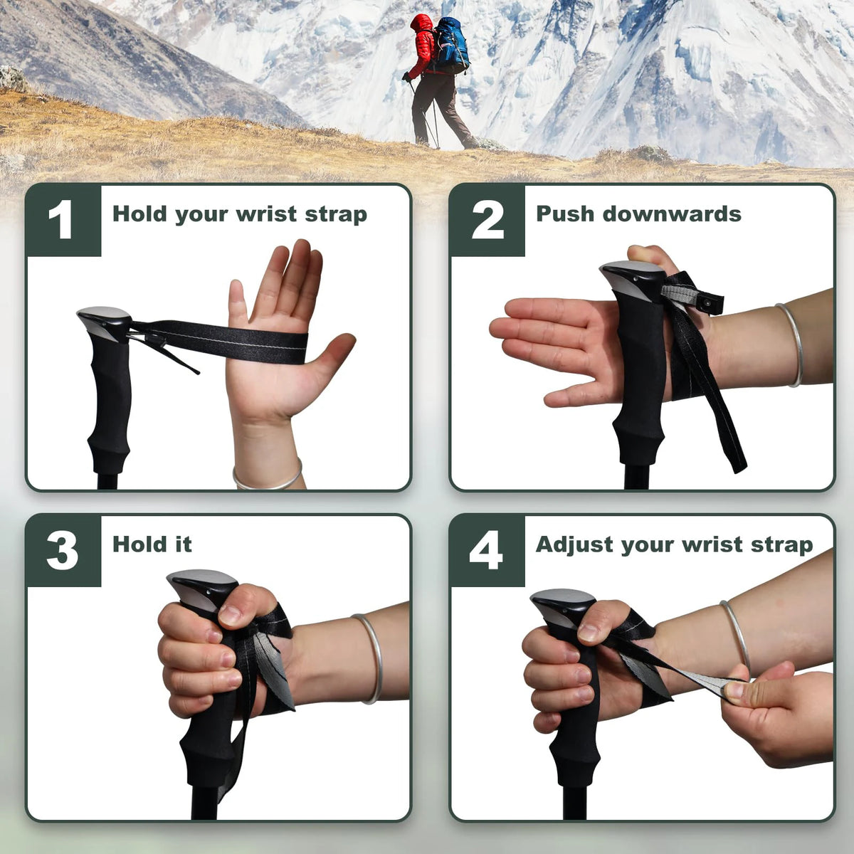 5 Section Aluminum Folding Trekking Pole With Carbon Steel Tip