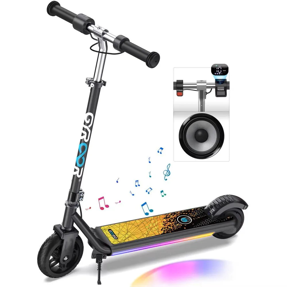 GYROOR Kids Electric Scooter With Led Lights And Adjustable Handlebars