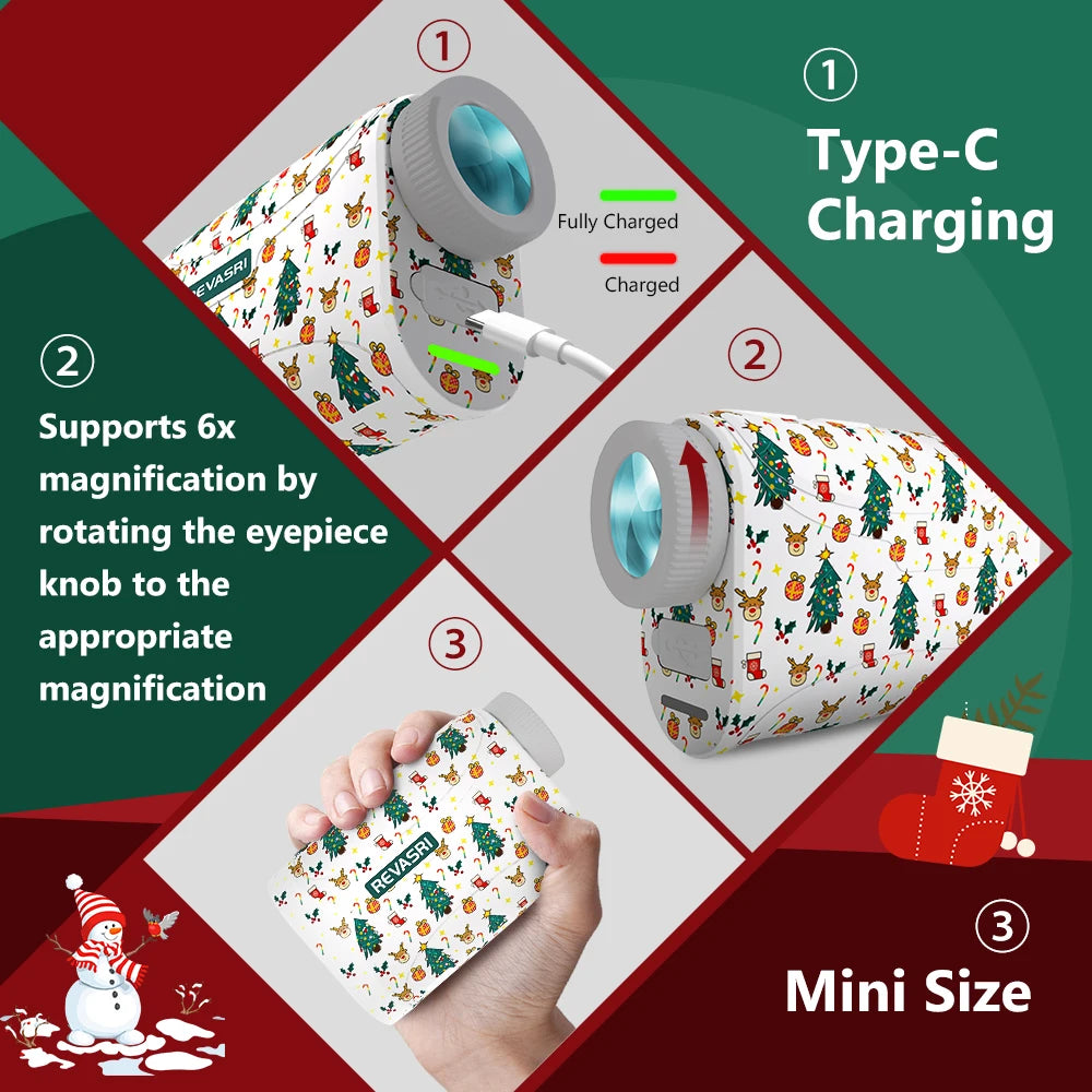 REVASRI Mini Golf Rangefinder 6x Magnification Flag Lock Slope Compensation