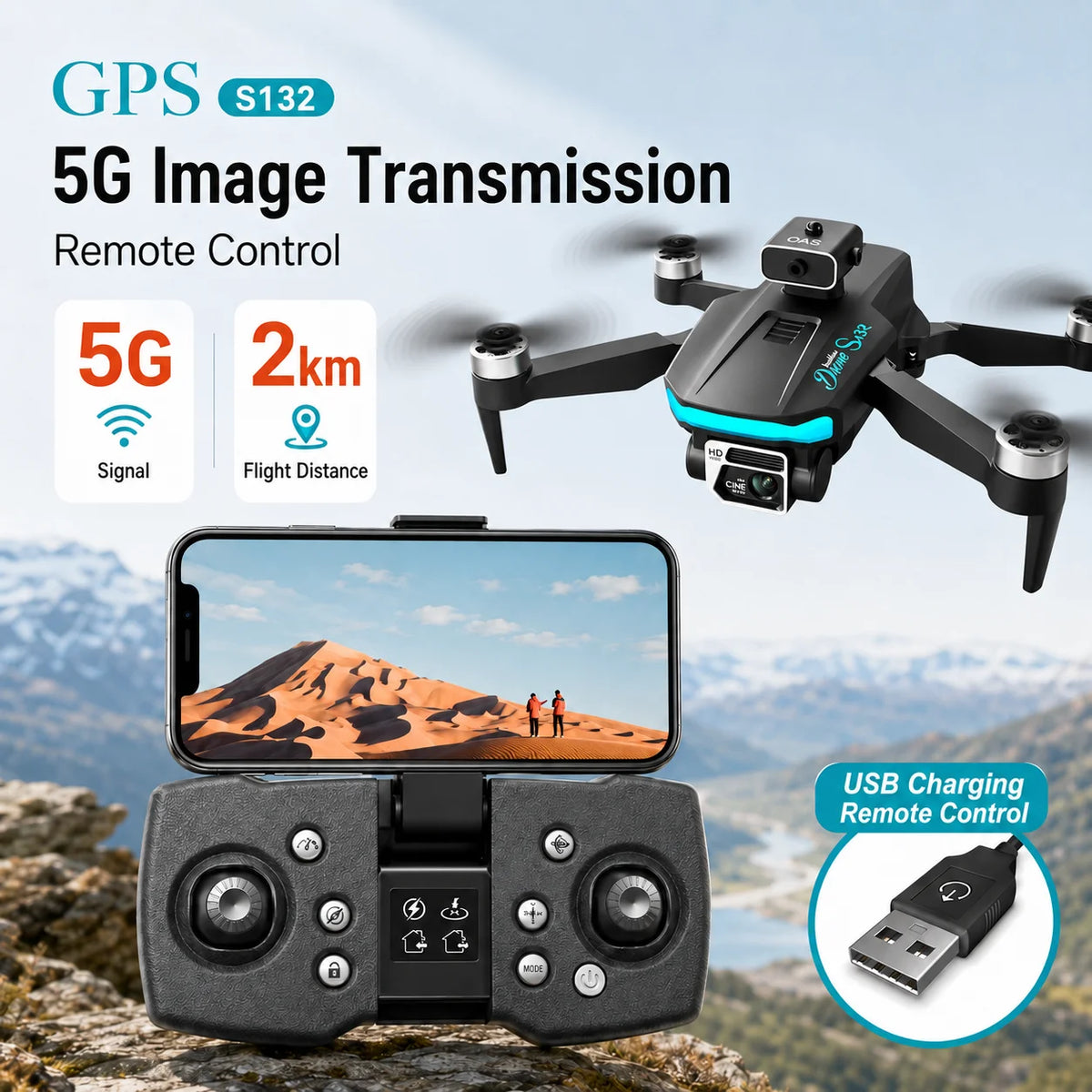 Znlyrion S132 Dual Camera Foldable RC Drone With App Control