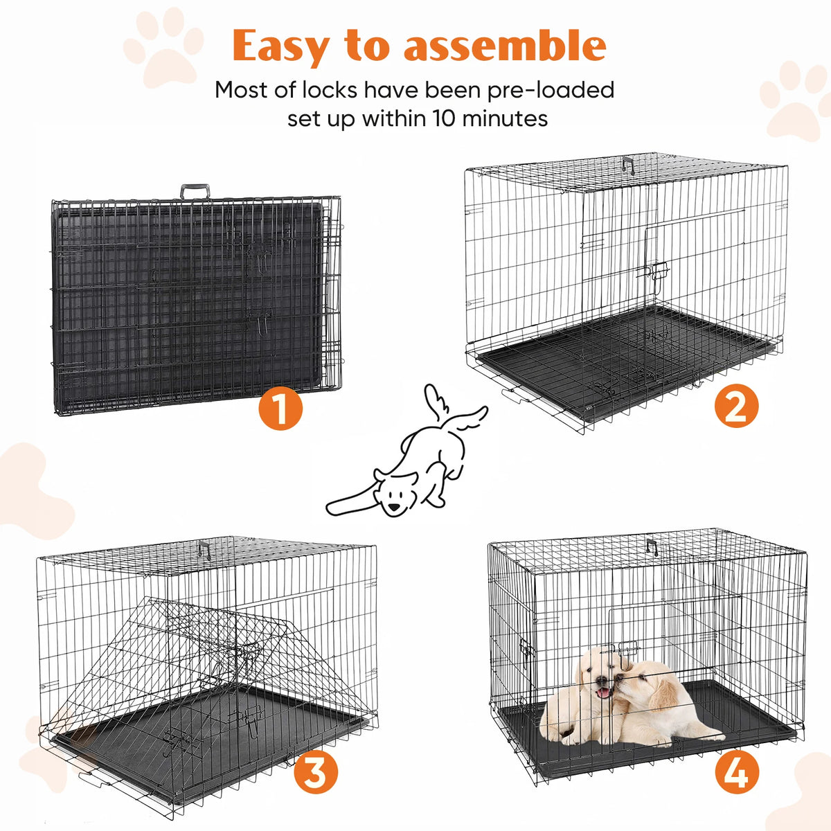 Jhk Double Door Metal Dog Kennel With Leak Proof Pan