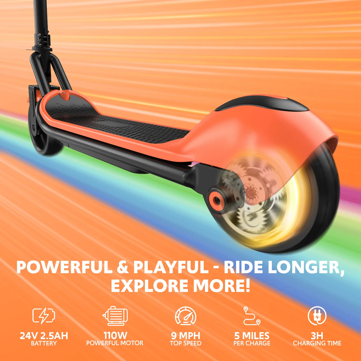 Osboo Kids Electric Scooter Bluetooth LED Lights 9Mph 110W Motor