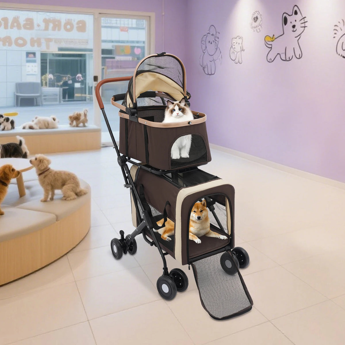 Bymaocar Foldable Two Tier Pet Stroller For Small Dogs