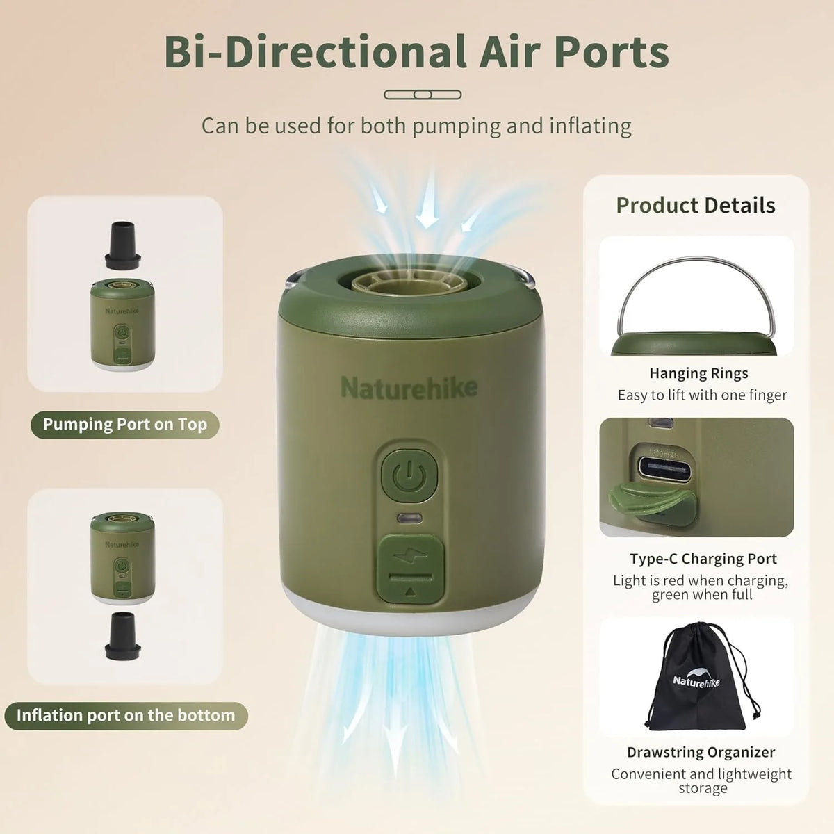 Naturehike Multifunction Air Pump Mini Portable Outdoor Camping Inflator