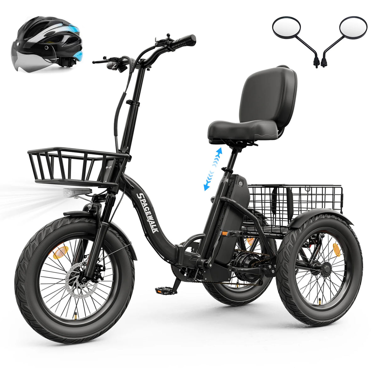 Spacewalk Folding Electric Trike With Cargo Basket For Adults