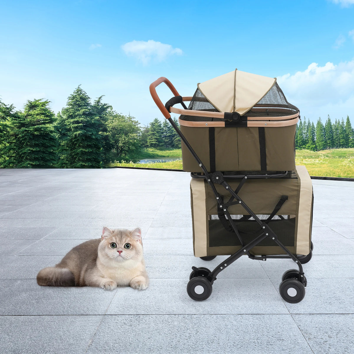 Bymaocar Foldable Two Tier Pet Stroller For Small Dogs