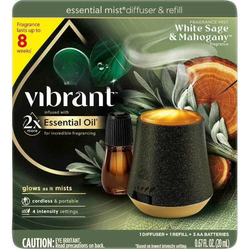 Essential Mist Scented Oil Diffuser Starter Kit White Sage Mahogany