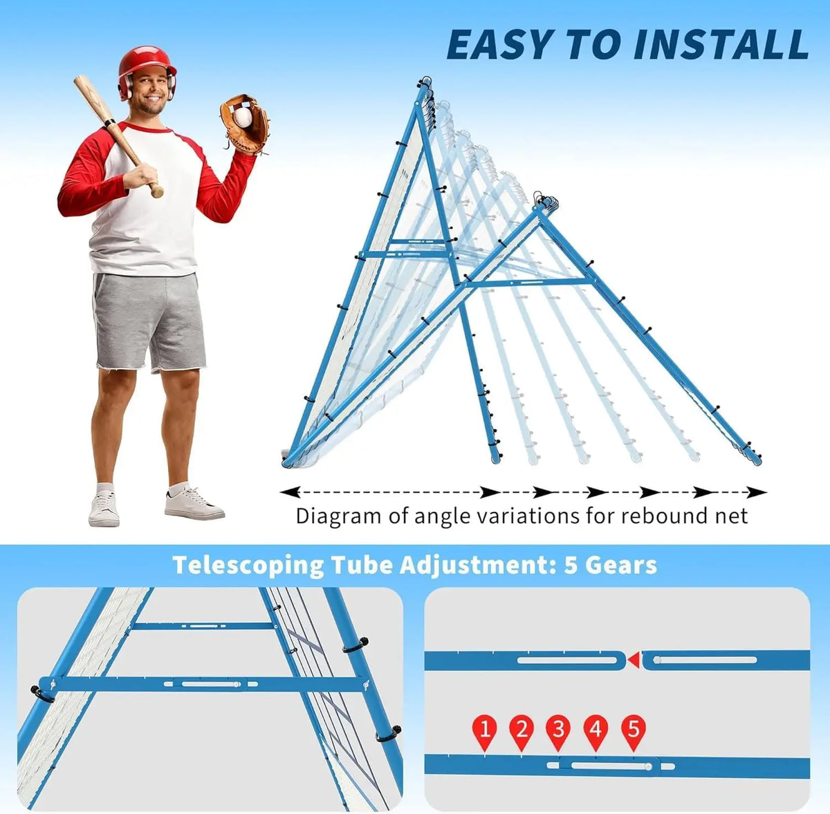 Tacleekii Adjustable Baseball Rebounder Net For Solo Training Practice