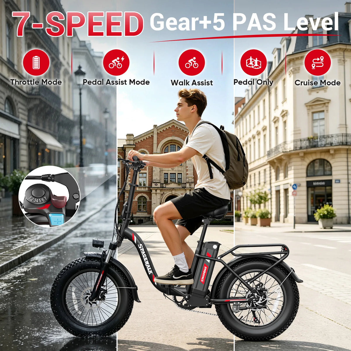 Eilleo Spacewalk 1500W Peak Fat Tire Folding Ebike With Battery