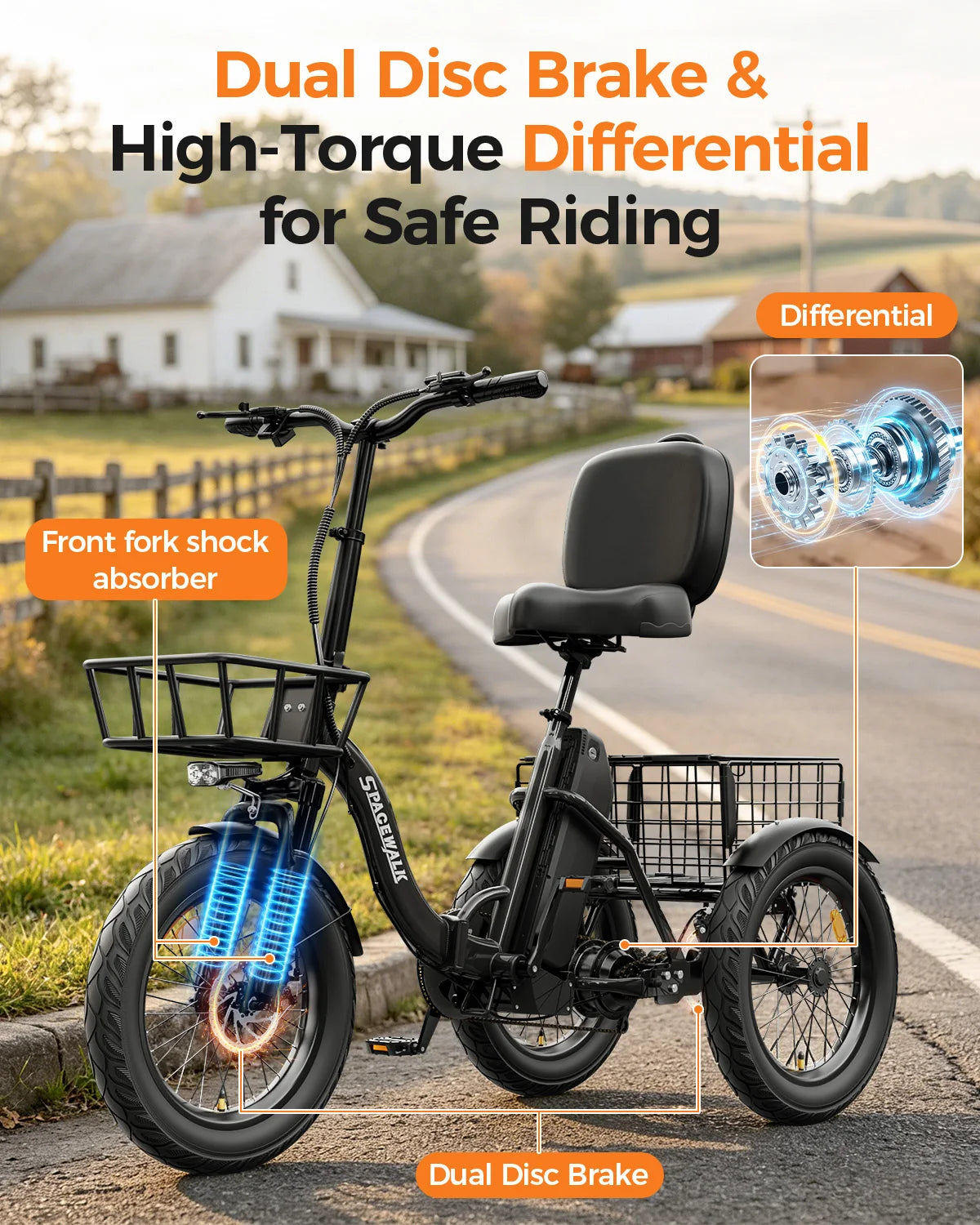 Spacewalk Folding Electric Trike With Cargo Basket For Adults