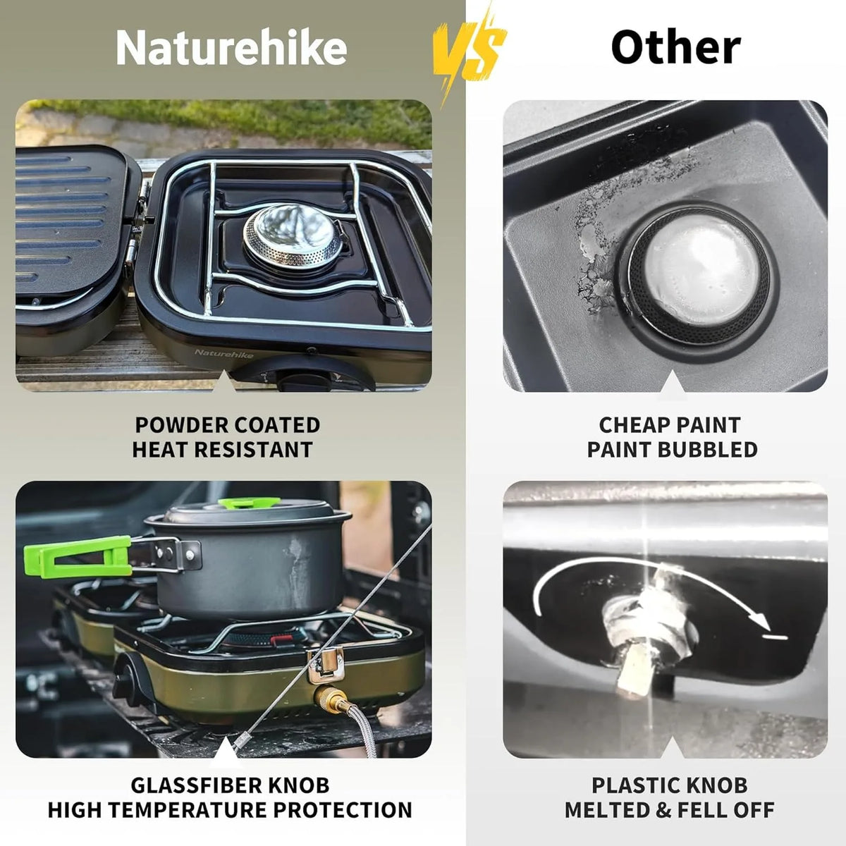 Naturehike Portable Folding Dual Burner Camping Gas Stove with Griddle