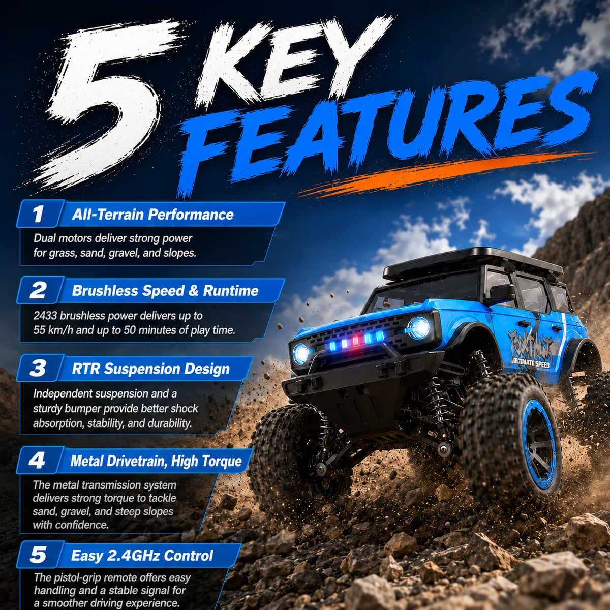 ZNLYRION 4WD RC Truck With Independent Suspension And LED Lights