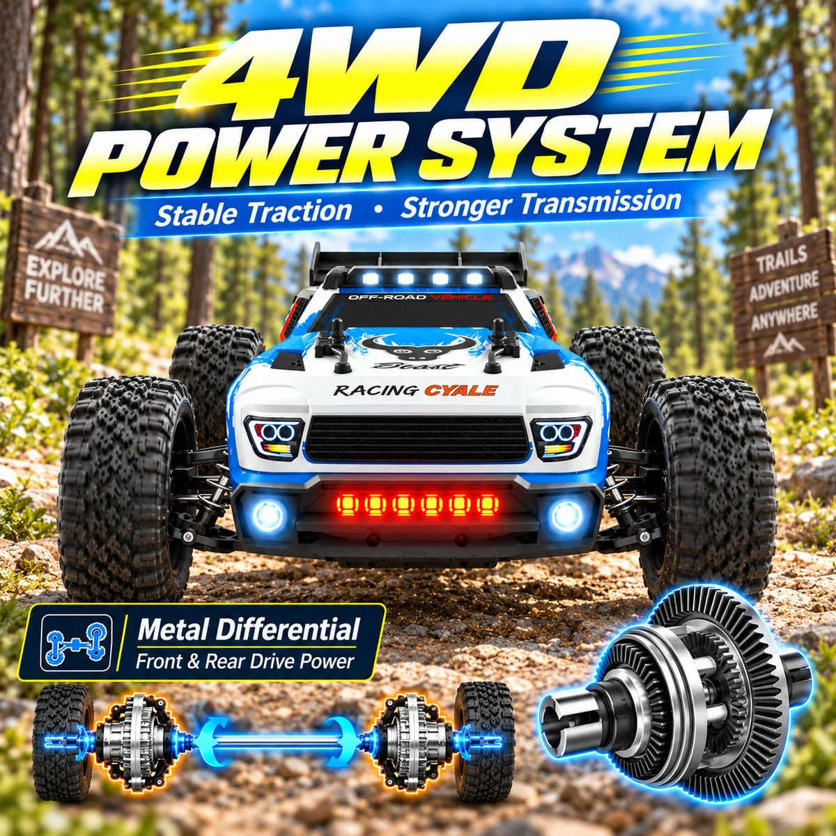 Znlyrion High Speed Brushless RC Truck With LED Headlights
