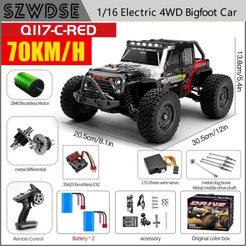 WLtoys Q117 Brushless 4WD RC Dirt Bike LED Headlights