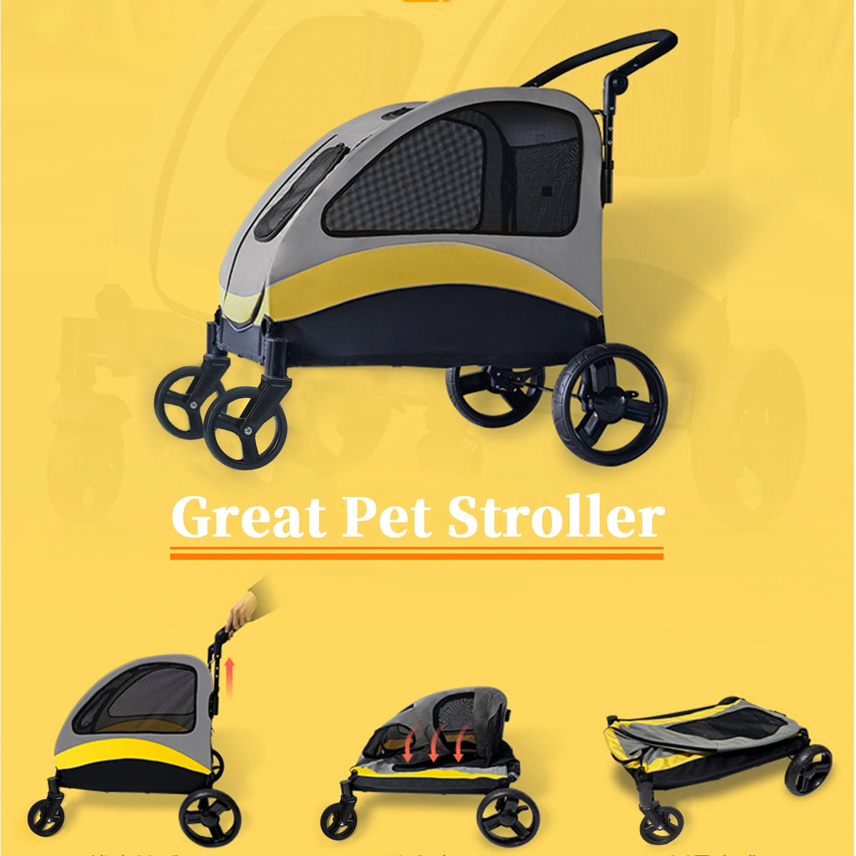 Portable Four Wheel Foldable Dog Stroller With Breathable Mesh Carrier