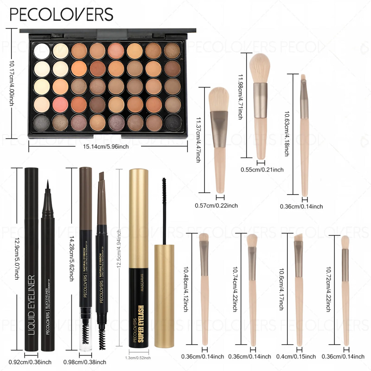 Complete Eye And Brow Makeup Set With Palette And Brushes