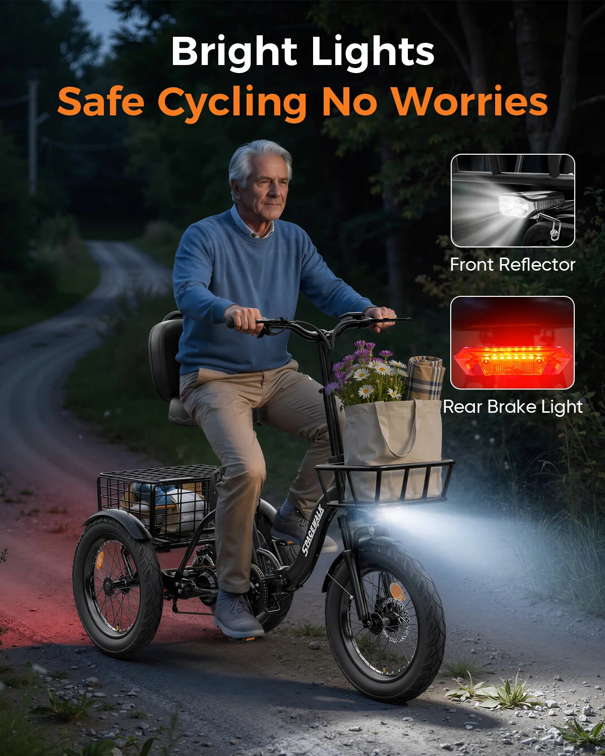 Spacewalk Folding Electric Trike With Cargo Basket For Adults