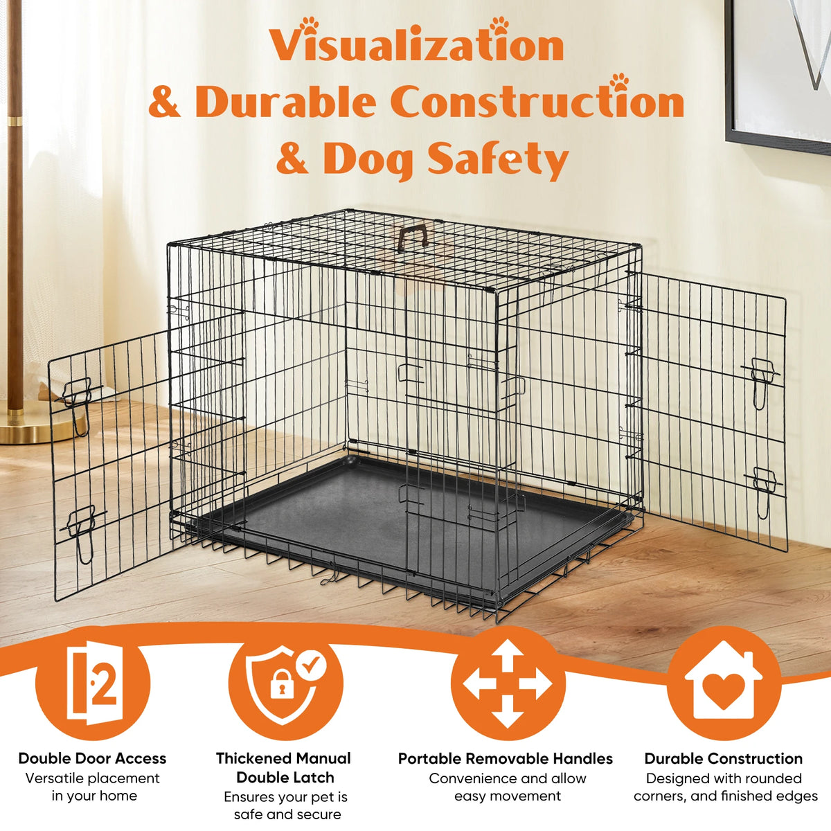 Jhk Double Door Metal Dog Kennel With Leak Proof Pan