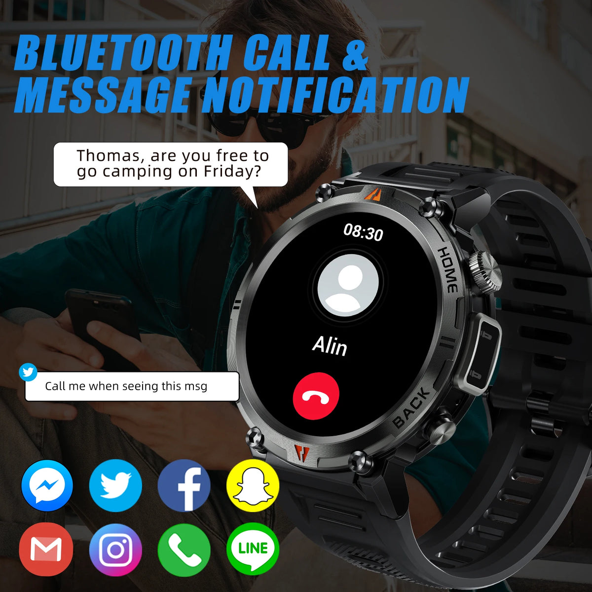 LaNikar Bluetooth Call Smart Watch With Health Monitor And Flashlight