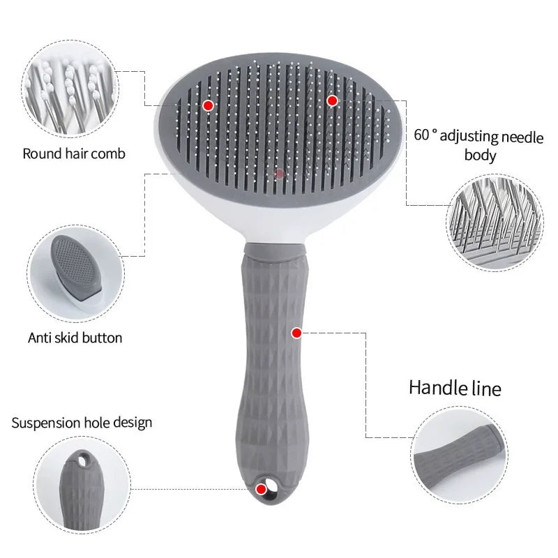 One Button Self Cleaning Slicker Brush Hair Remover For Pets