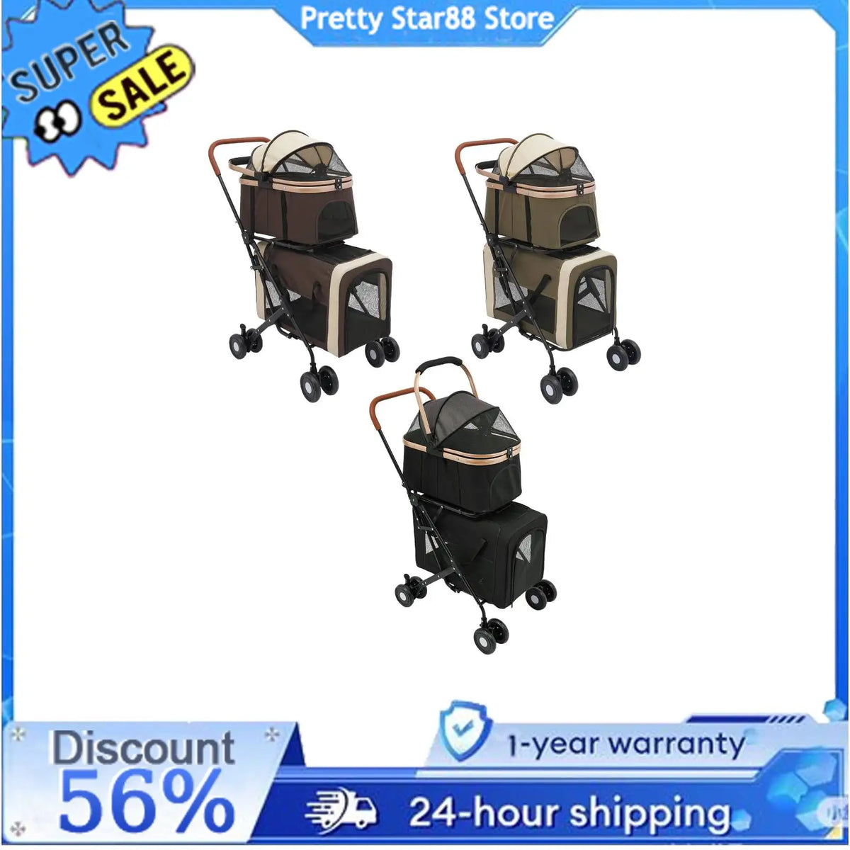 Bymaocar Foldable Two Tier Pet Stroller For Small Dogs