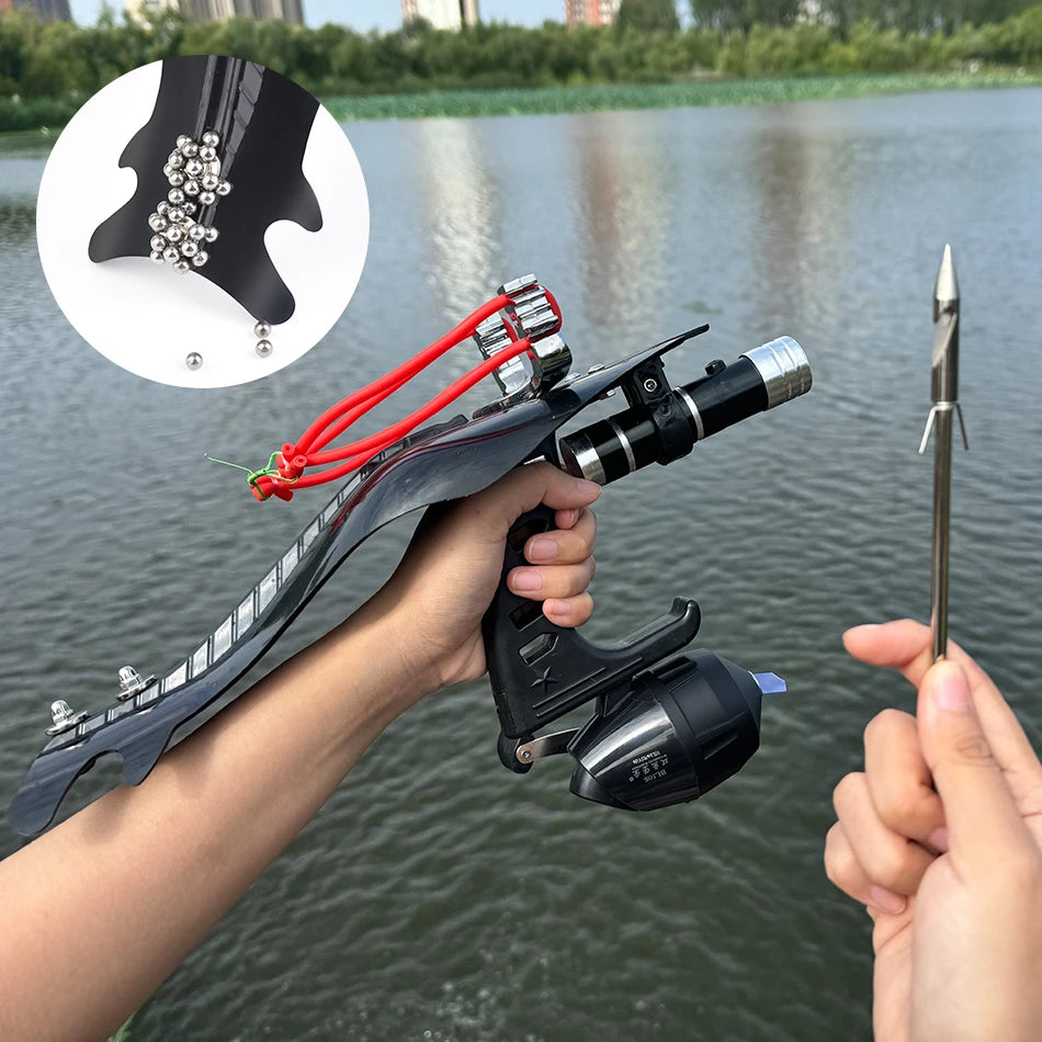 Precision Metal Slingshot With Protective Plate And Reel For Hunting