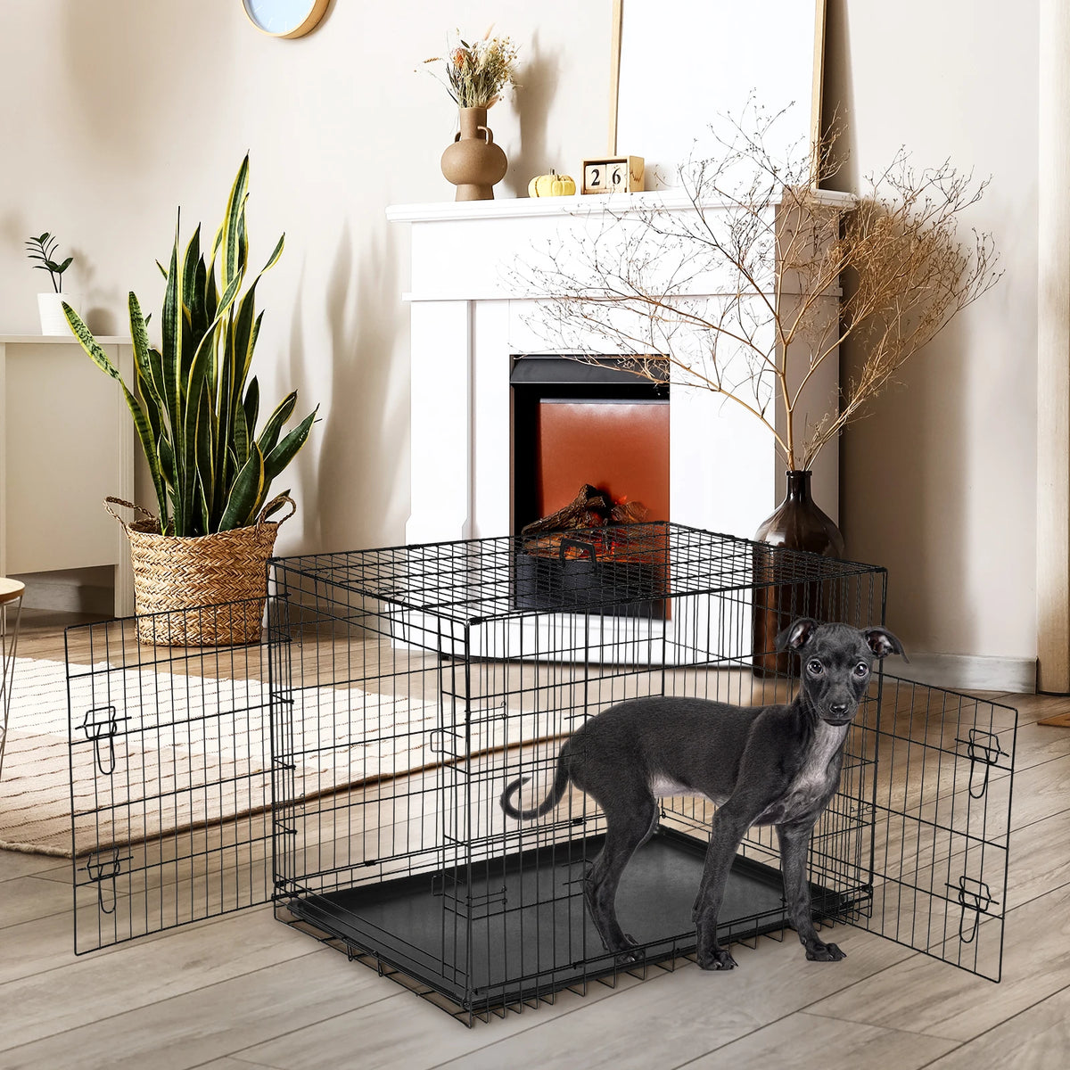 Jhk Double Door Metal Dog Kennel With Leak Proof Pan