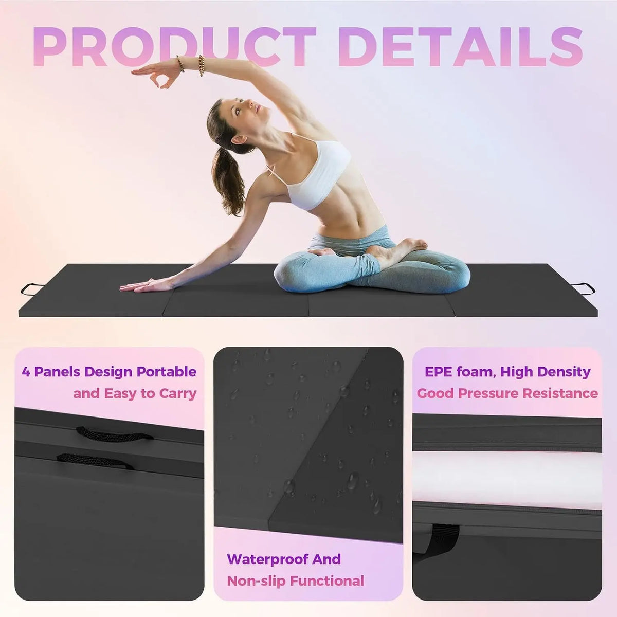 Portable Foldable High Density Non Slip Yoga Exercise Mat