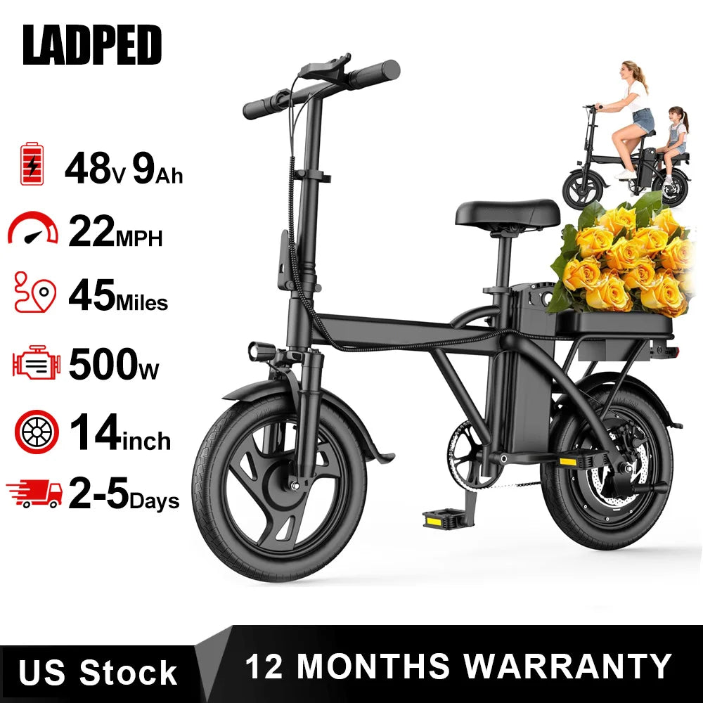 AOVOPRO Foldable Mini Electric Bike Dual Seat Long Range