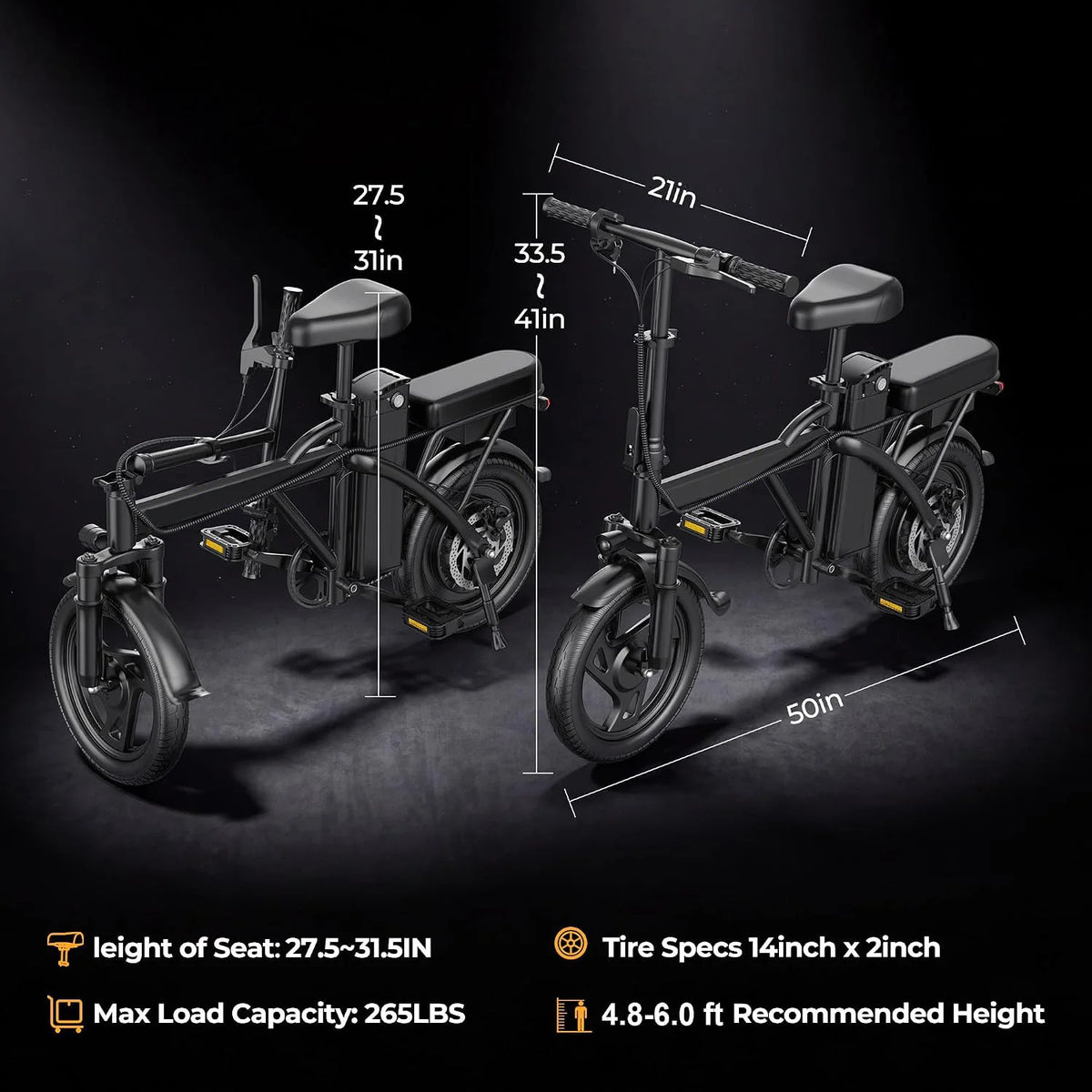 AOVOPRO Foldable Mini Electric Bike Dual Seat Long Range