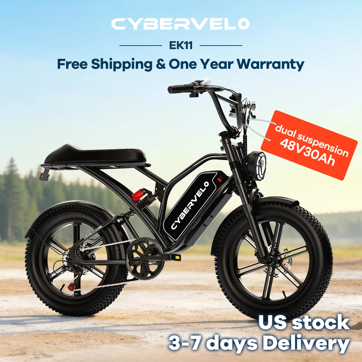 Cybervelo 1000W Fat Tire Electric Bike With Removable Battery