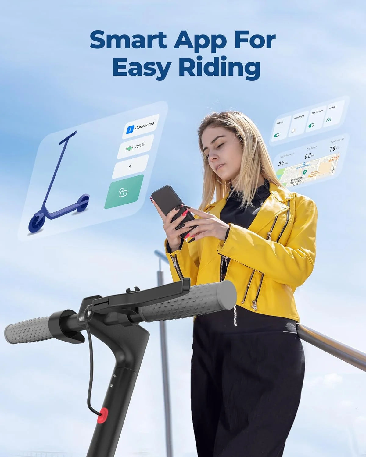 AOVOPRO Electric Scooter With Smart App And Shock Absorption