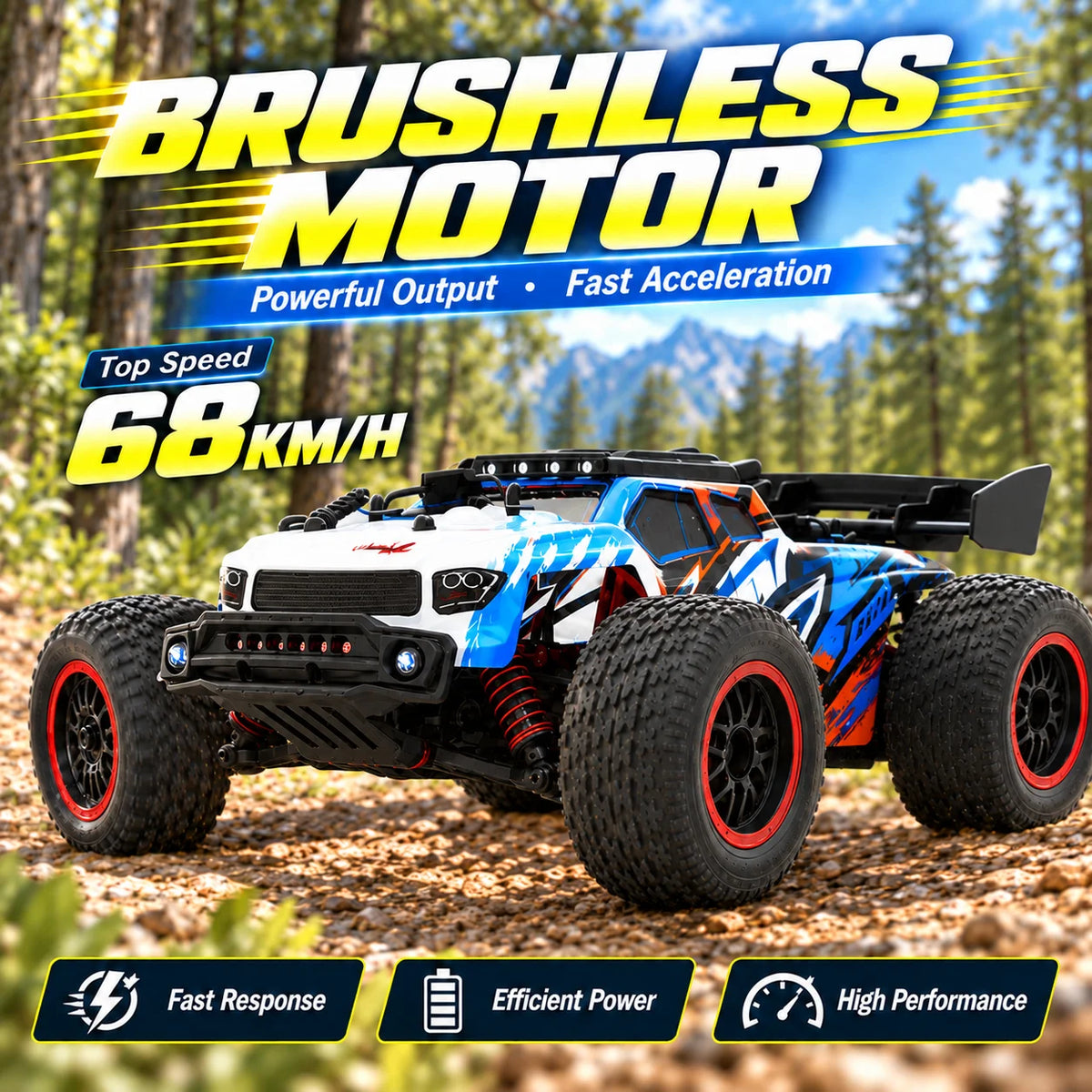 Znlyrion High Speed Brushless RC Truck With LED Headlights