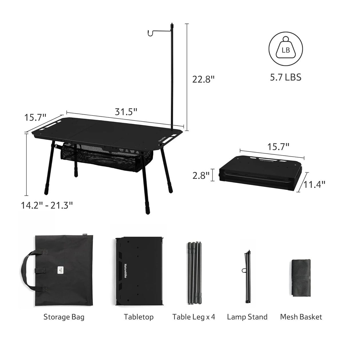 Naturehike H02 IGT Height Adjustable Aluminum Camping Table
