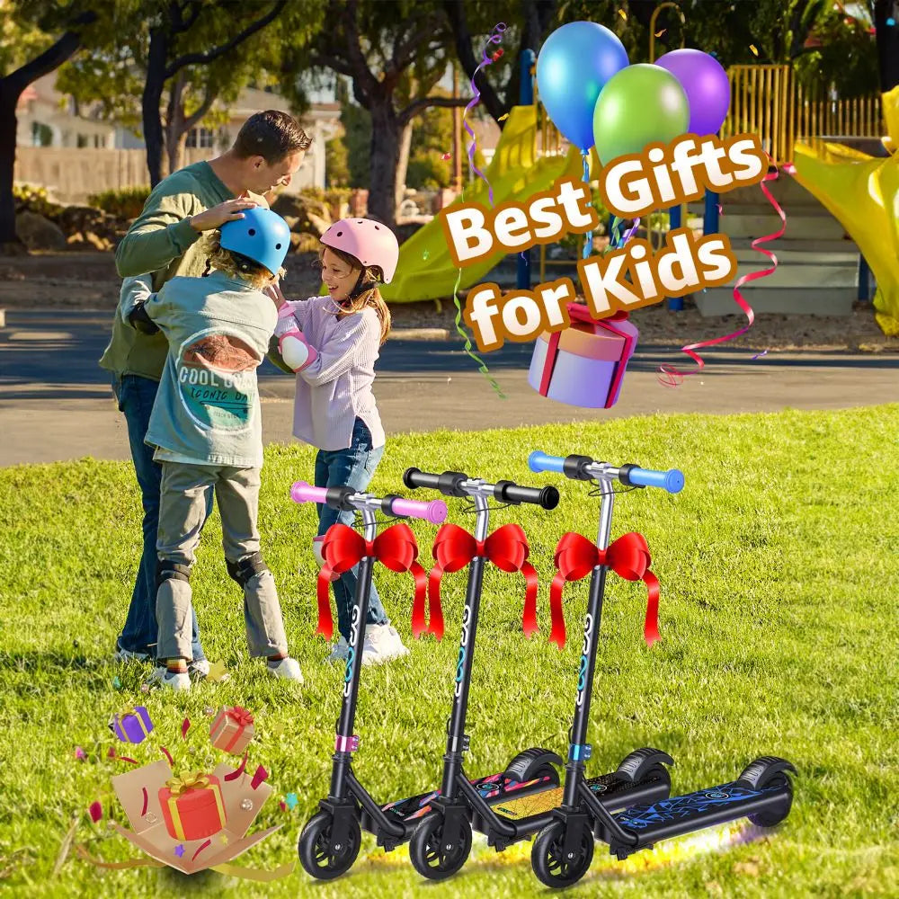 GYROOR Kids Electric Scooter With Led Lights And Adjustable Handlebars