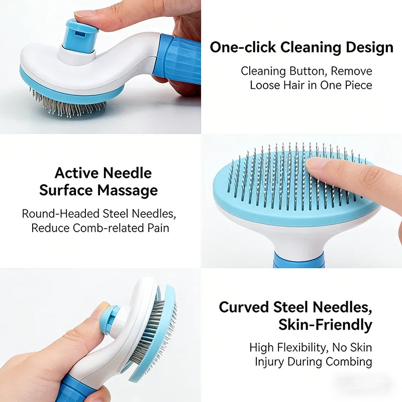 One Button Self Cleaning Slicker Brush Hair Remover For Pets